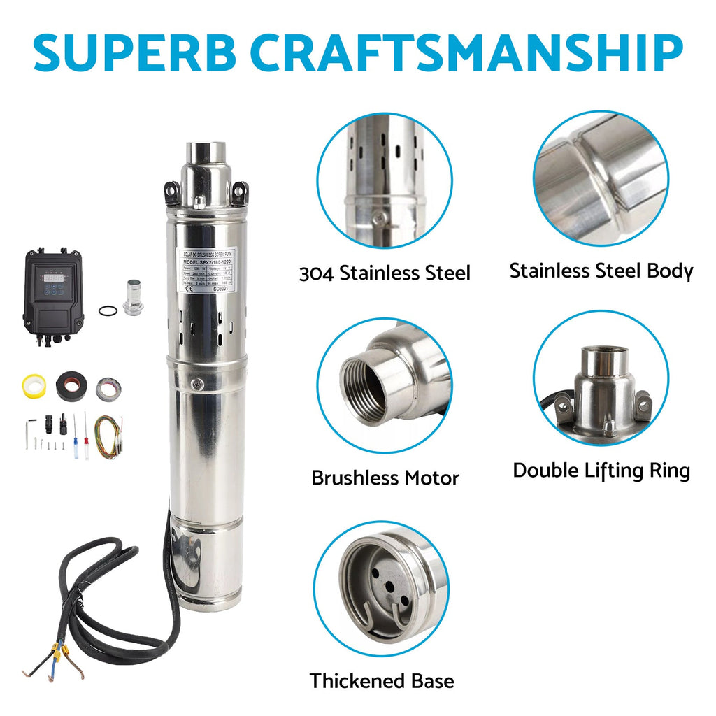 Solar Bore Pump 72V 1.2KW MPPT Deep Well Submersible Screw Pump 180M AU 3in 72V 1.2KW-1