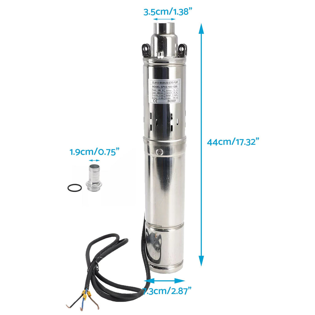Solar Bore Pump 72V 1.2KW MPPT Deep Well Submersible Screw Pump 180M AU 3in 72V 1.2KW-2