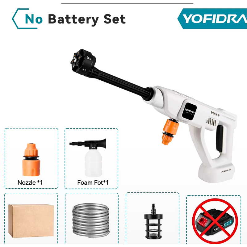 Yofidra 100 Bar Cordless Car Washer Machine Automatic Pure Copper Motor High Pressure Car Spray Gun for Maikita 18V Battery