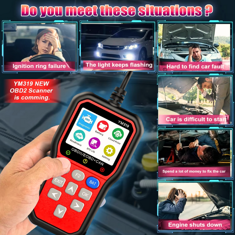 Professional OBD2 Scanner YM319 Red Code Reader Tool for Mechanics Check Engine Light Cloud Printing Diagnostic Tool