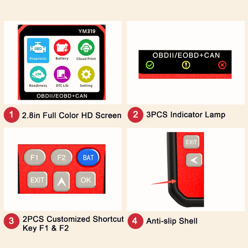 Professional OBD2 Scanner YM319 Red Code Reader Tool for Mechanics Check Engine Light Cloud Printing Diagnostic Tool
