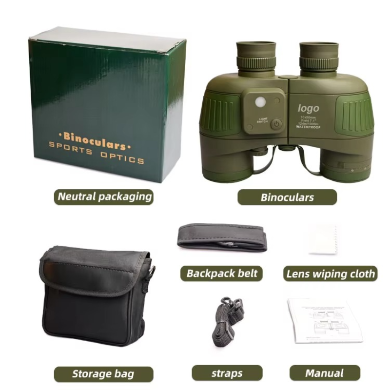 Binock USA Warehouse Night Vision Binoculars Price IPX7 Waterproof 7x50 10x50 ED German Rangefinder Binocular with Compass