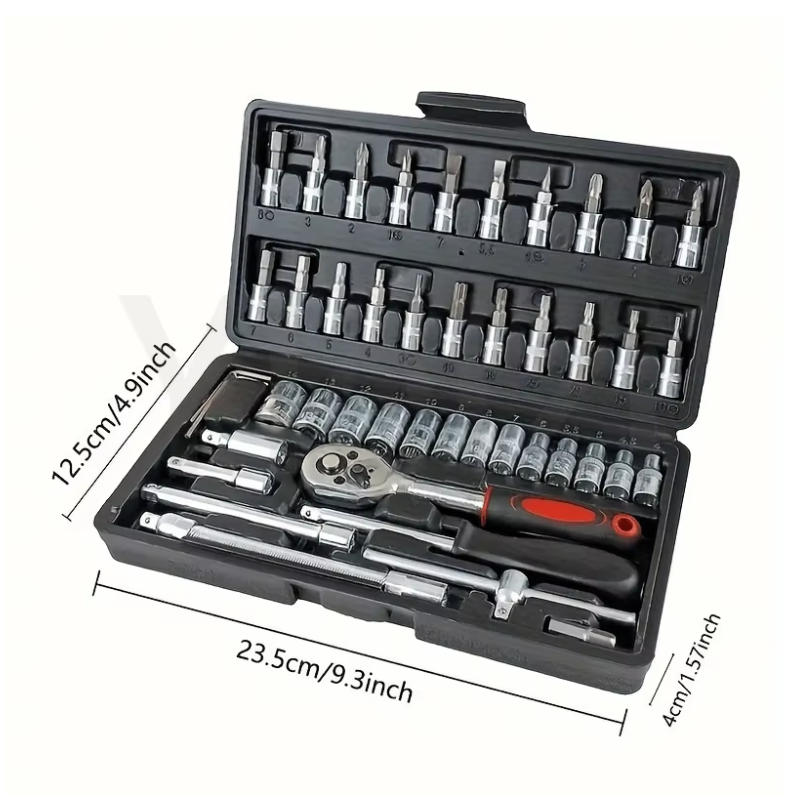 46-Piece Auto Repair Tool Set Quick Small Fly Ratchet Screwdriver Combination with Hard Case Plastic Hand Tool Kit