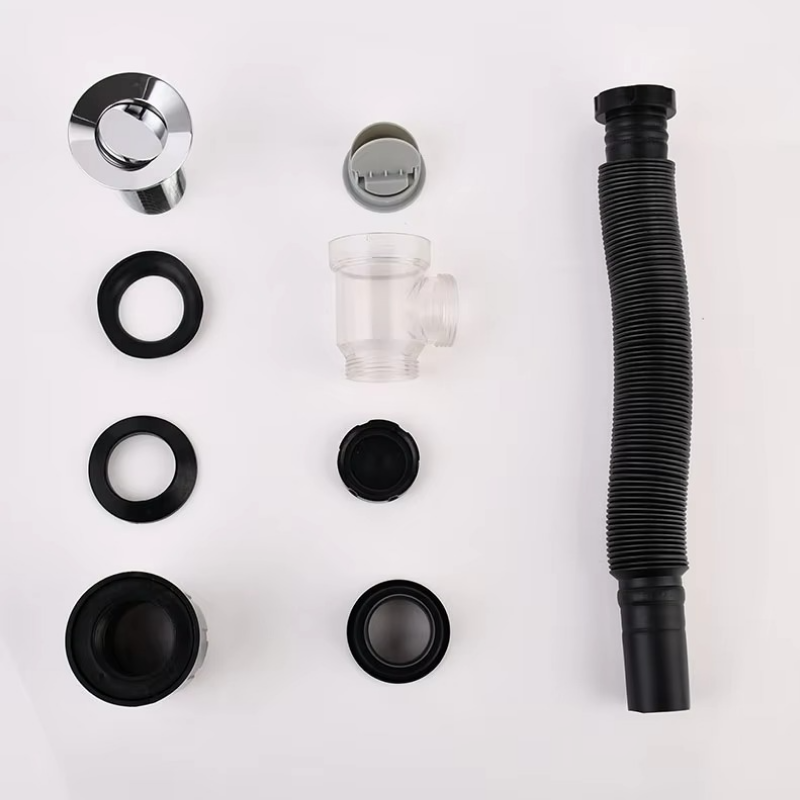 Stainless Steel Two-Way Mounted Wash Basin Chrome Water Drain Downcomer Overflow Sink Drainer Water Hose Set