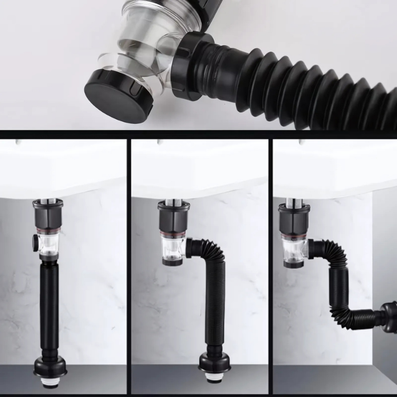 Stainless Steel Two-Way Mounted Wash Basin Chrome Water Drain Downcomer Overflow Sink Drainer Water Hose Set