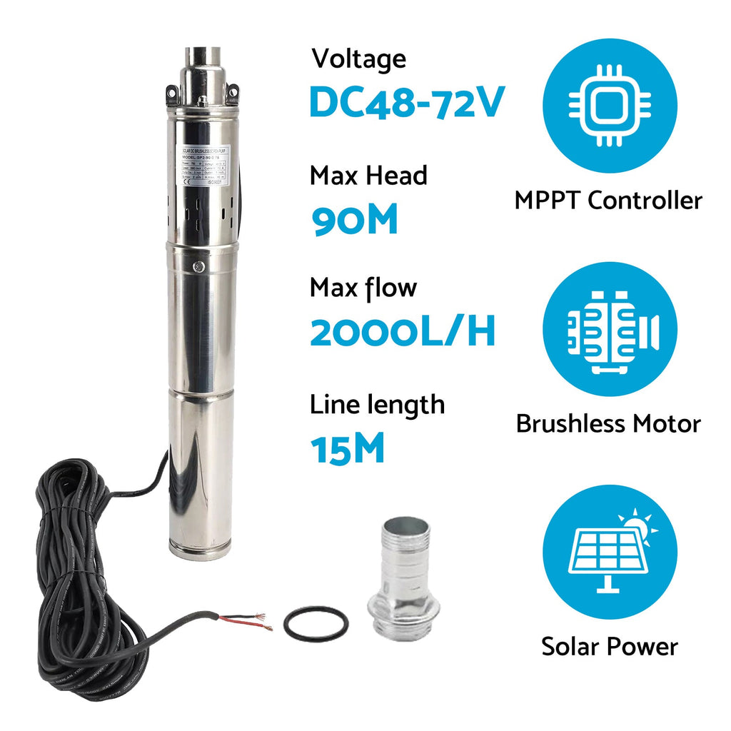 3in 48V 750W Deep Well Solar Submersible Bore Hole Water Pump With 15M Line-1