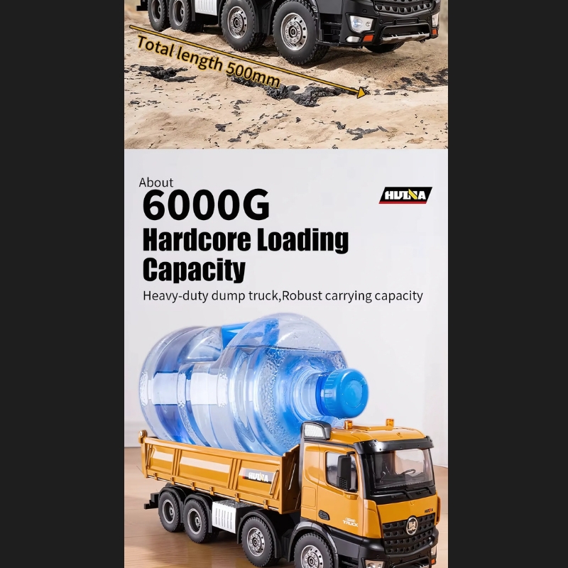 HUINA 1536 RC Car Remote Control Toys 1/14 Large Dump Truck Alloy RC Engineering Truck 8-Wheels Heavy-Duty Vehicle Cargo Model
