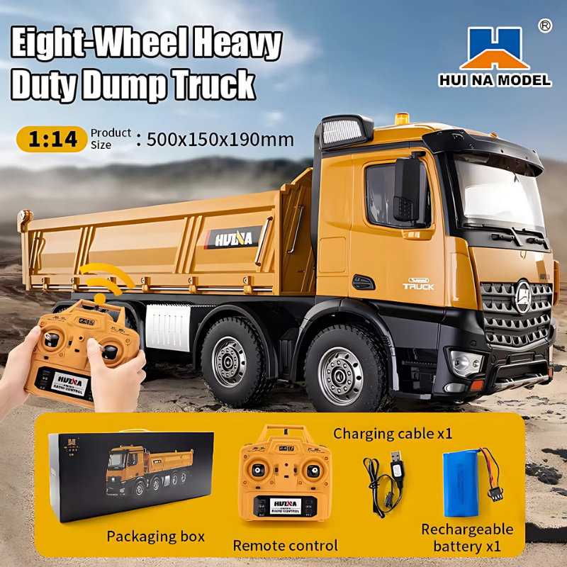 HUINA 1536 RC Car Remote Control Toys 1/14 Large Dump Truck Alloy RC Engineering Truck 8-Wheels Heavy-Duty Vehicle Cargo Model