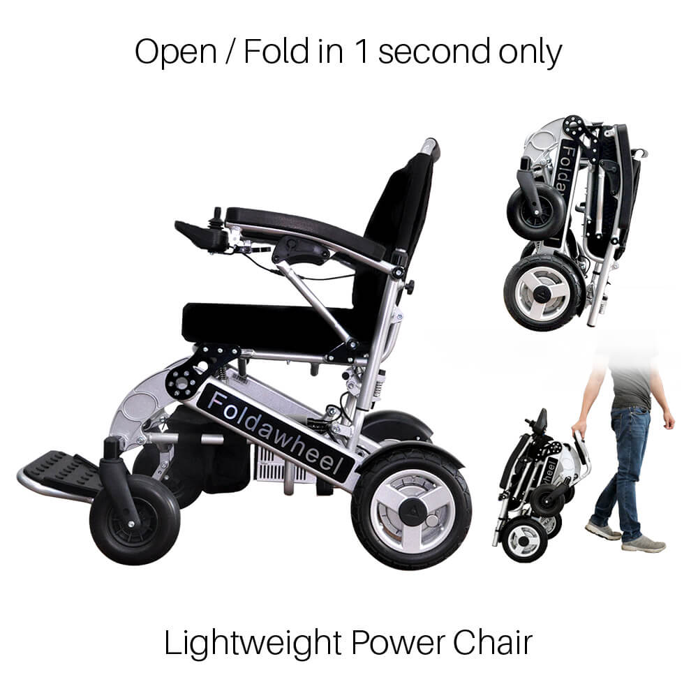 Foldawheel Lightweight Electric Wheelchair – PW-999UL Ultra-Portable Model
