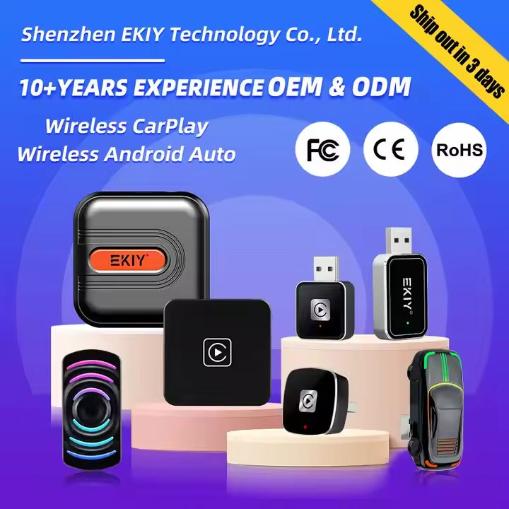 EKIY USA Warehouse Wireless CarPlay Android Auto A2A Adapter for Toyota Mazda Nissan Chevrolet Suzuki Subaru Ford Skoda Hyundai