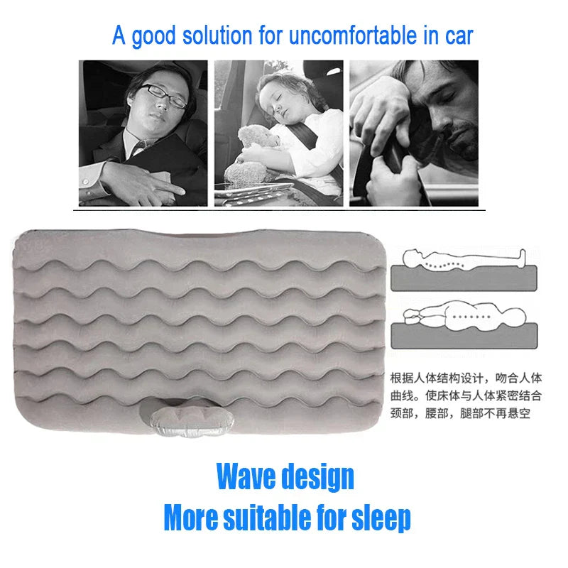 Universal Car Air Inflatable Travel Mattress Back Seat Bed with Pillow Grey-2