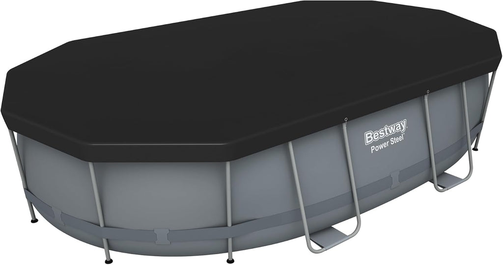 Bestway Power Steel Oval Metal Frame Above Ground Outdoor Swimming Pool Set