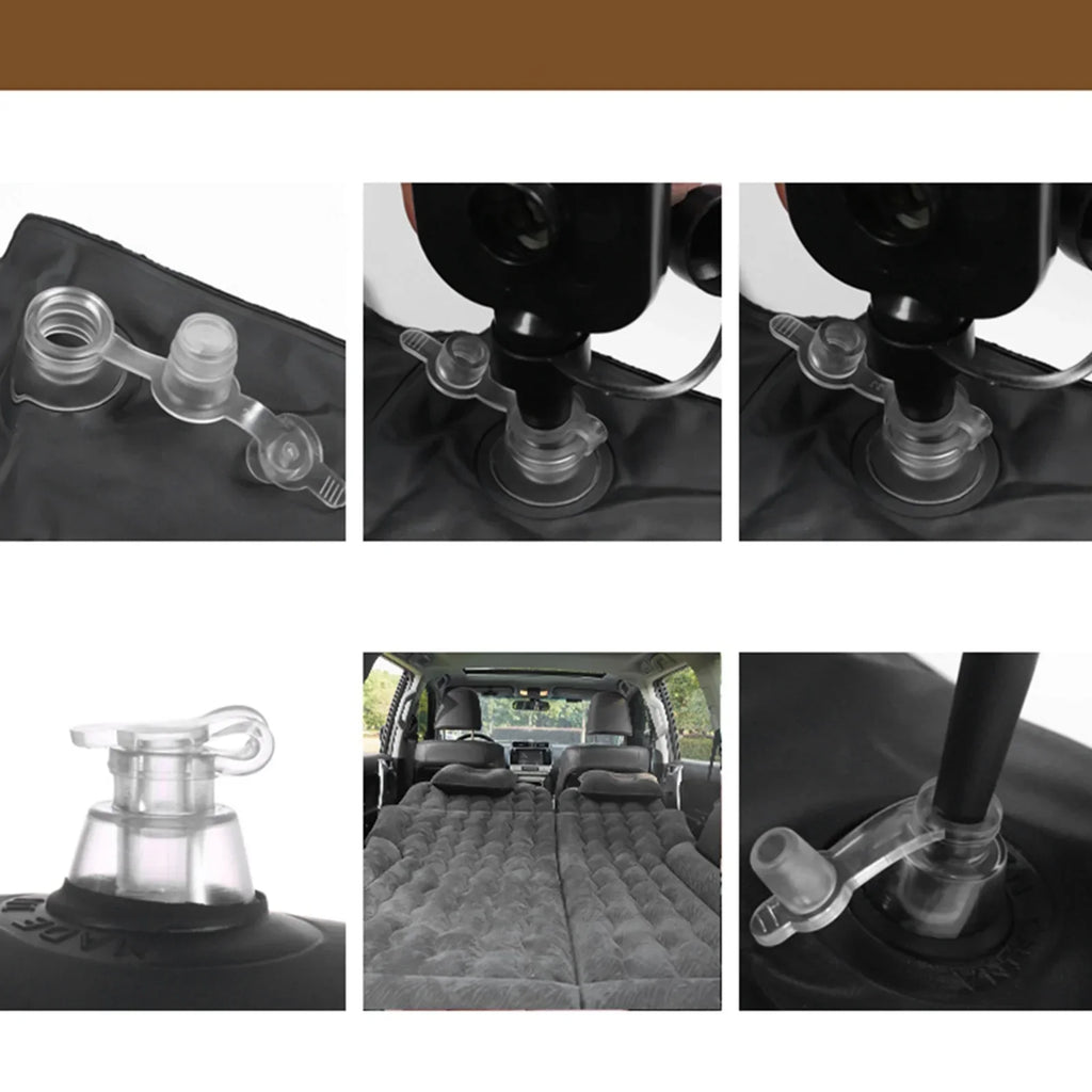 2-in-1 Car Inflatable Mattress Soft PVC Flocking Travel Bed with Pump Black-4