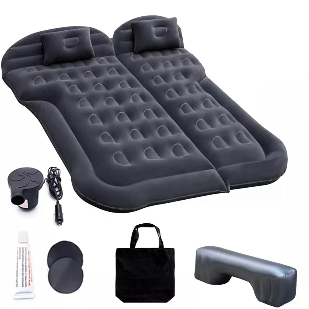Portable Inflatable Car Air Mattress with Pillows Air Pump  Black-4