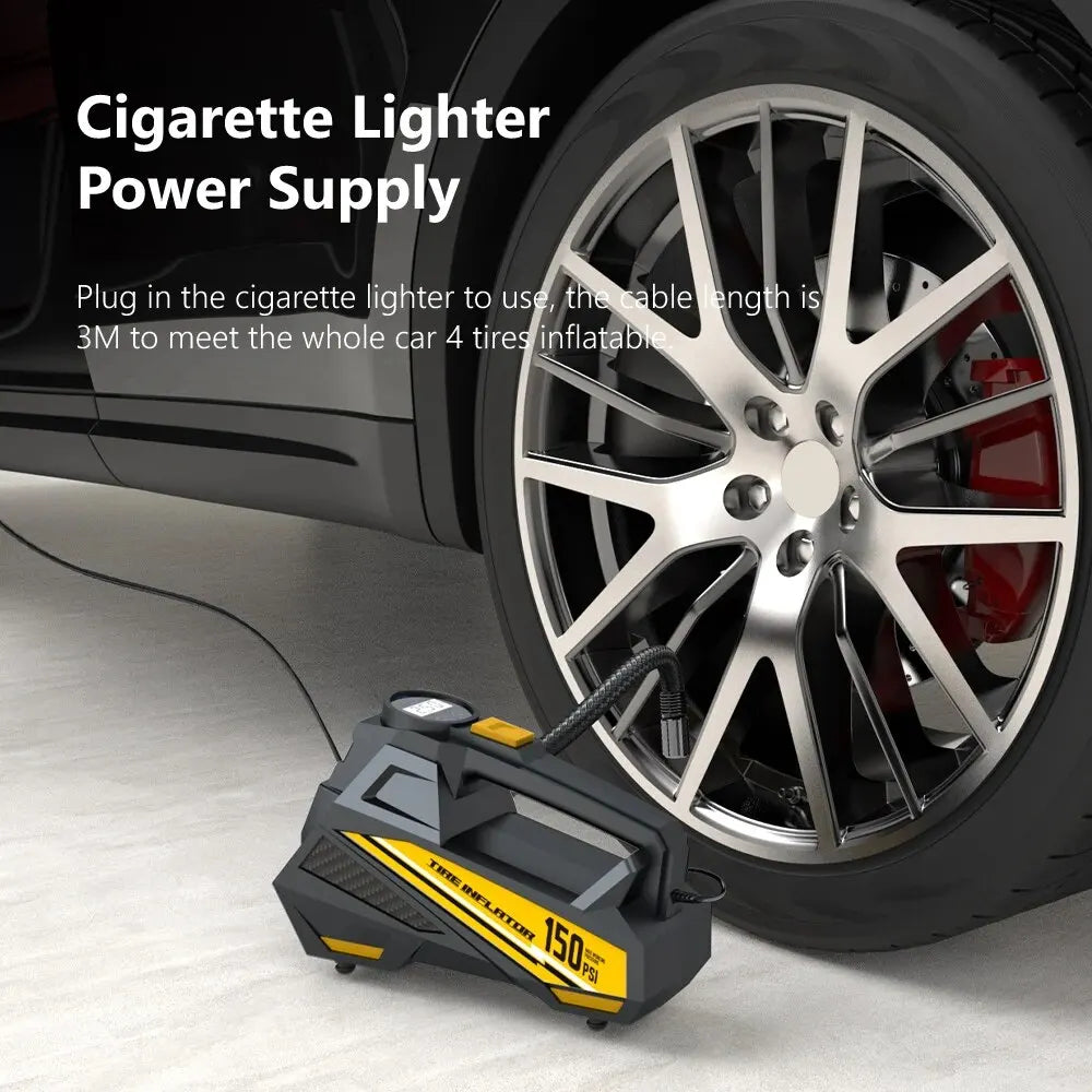 Corded Portable Car Air Pump 12V 150PSI Electric Tire Inflator with LED Yellow-3