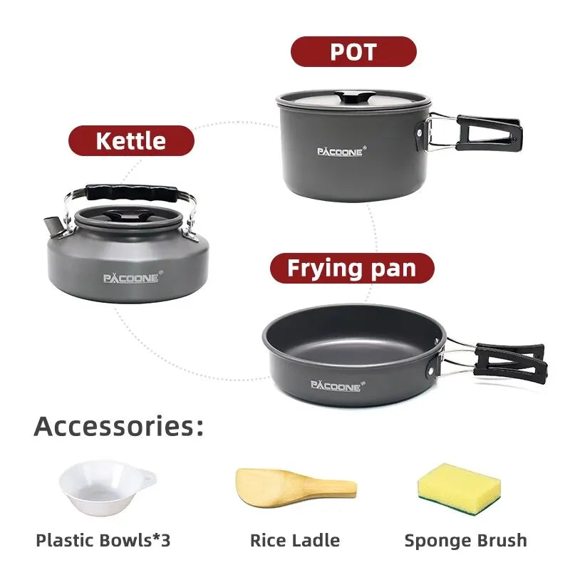 Portable Camping Cookware Set Outdoor Tableware Kit Black-1
