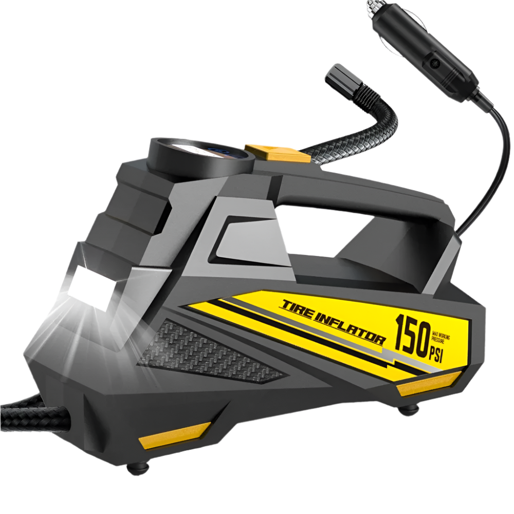 Corded Portable Car Air Pump 12V 150PSI Electric Tire Inflator with LED Yellow-0