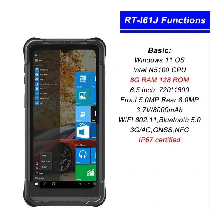 Windows 11 Rugged PDA Tablet | 6.5" Display, Intel N5100, 8GB RAM, 128GB Storage, IP67 Waterproof Handheld Industrial Data Collector