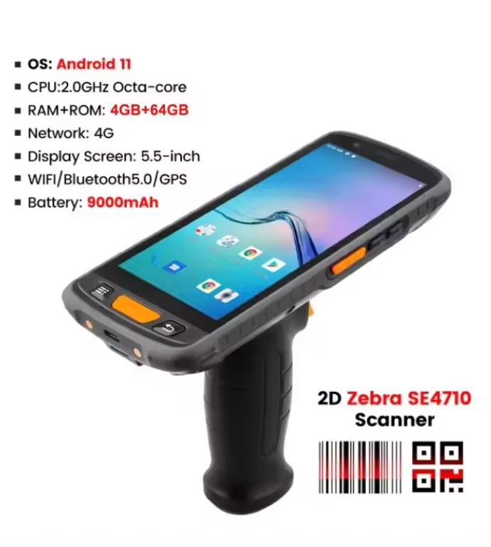 Android Barcode Scanner PDA | 5.5" Handheld, Android 11, 4G RAM, 64G ROM, 4G LTE, WiFi, Bluetooth, GPS, Camera, Portable Data Collector