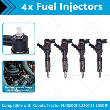 Load image into Gallery viewer, 4x Fuel Injectors Suitable for Kubota Tractor MX5200F L3301DT L3301F 0445110775-1
